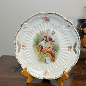 Antique German Porcelain Cherub Lady Decorative Plate 9.5"